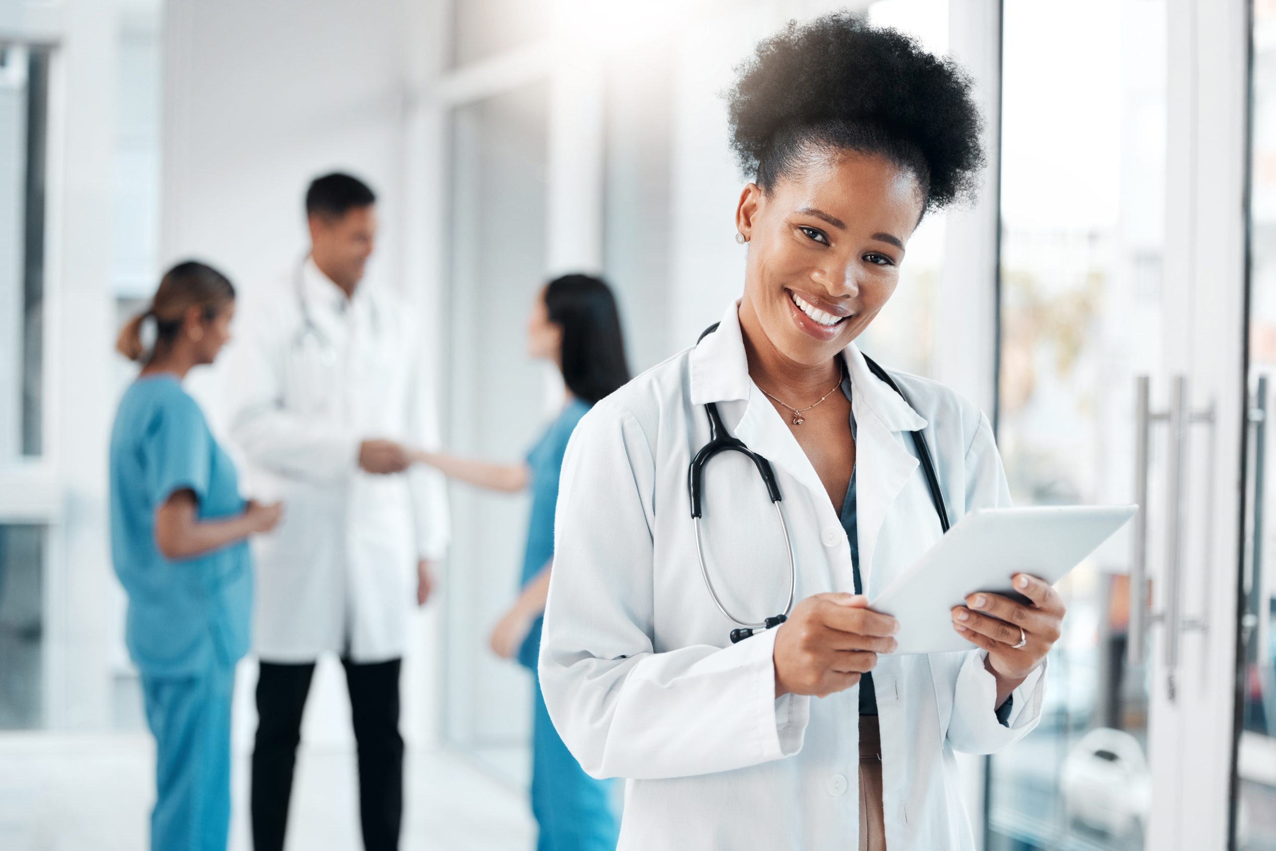 Healthcare professional using digital medical technology